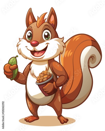 A hyperactive squirrel with comically oversized, puffed-out cheeks, bursting with nuts, in a dynamic pose.  Focus on detail and vibrant fur.