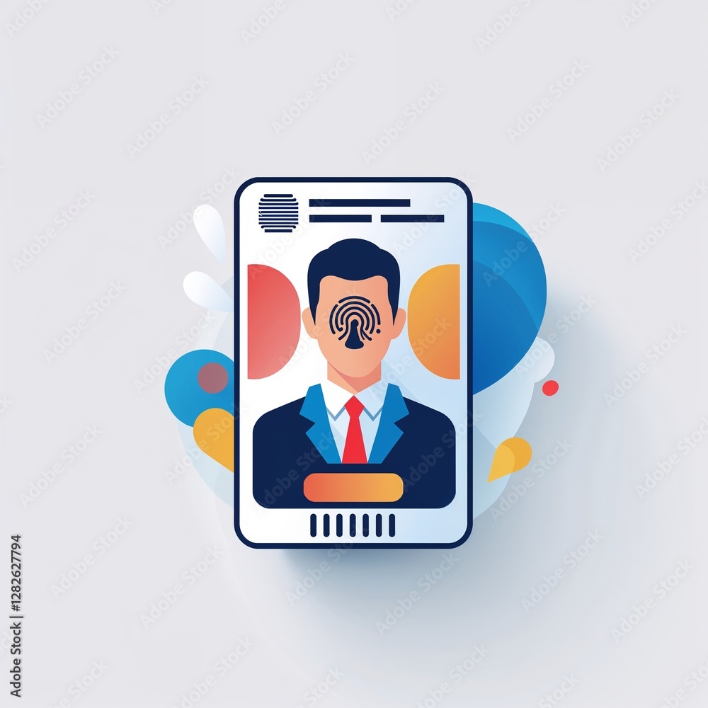 biometric ID card icon on plain white background biometric ID card icon on plain white background