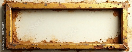 Aged golden rectangle frame cutout; elongated, weathered texture , graphic design, design element, elegant
