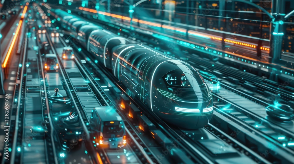 Futuristic High-Speed Train in Neon City Futuristic High-Speed Train in Neon City