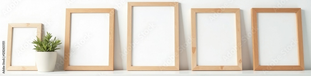 Assorted wooden picture frames, clean white backdrop, photography, wood Assorted wooden picture frames, clean white backdrop, photography, wood