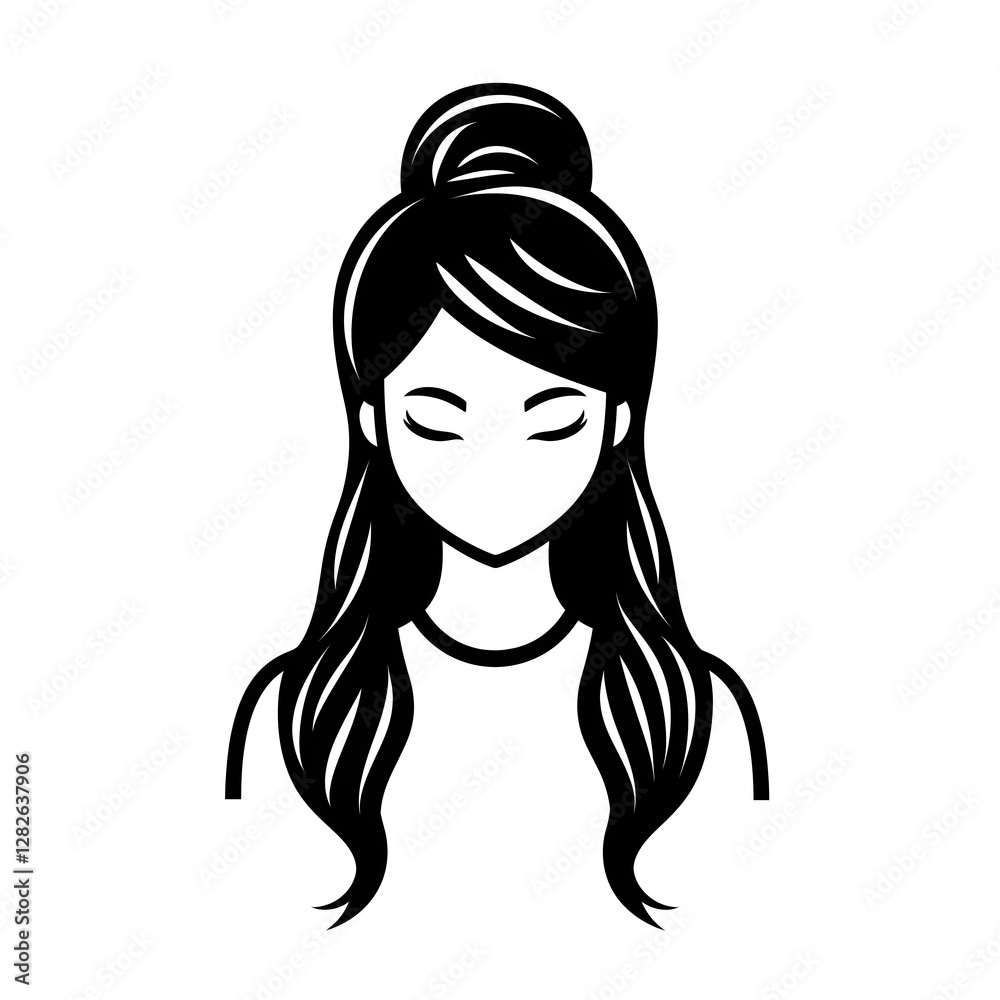 Stylized Woman's Relaxed Portrait - Black and White Curly Hair Vector Illustration Stylized Woman's Relaxed Portrait - Black and White Curly Hair Vector Illustration