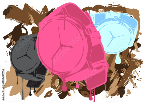 Wristwatch graffiti. Abstract modern street art decoration performed in urban painting style.