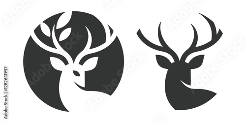 Set of wild deer silhouettes in flat style isolated on white background. Deer head vector illustration business deer logo icon design. black and white deer head brand logo in vector format simple icon