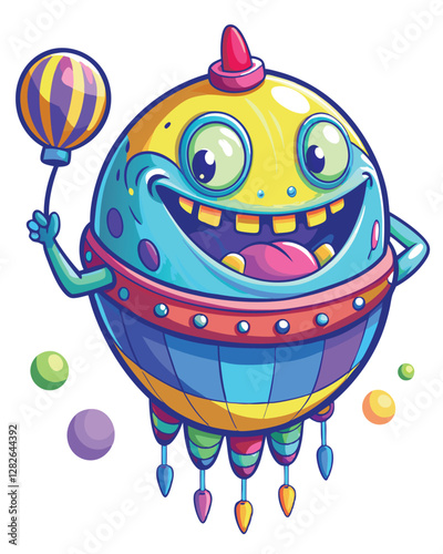 A spherical, bioluminescent alien organism, resembling a balloon, floats weightlessly in a dark, star-filled cosmos.