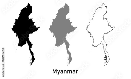 Map of myanmar. map in various style outline, black, and gray