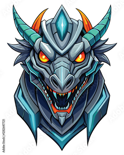 Create a detailed image of a biomechanical dragon head, intricately designed with glowing neon circuitry, showcasing both organic and technological elements.