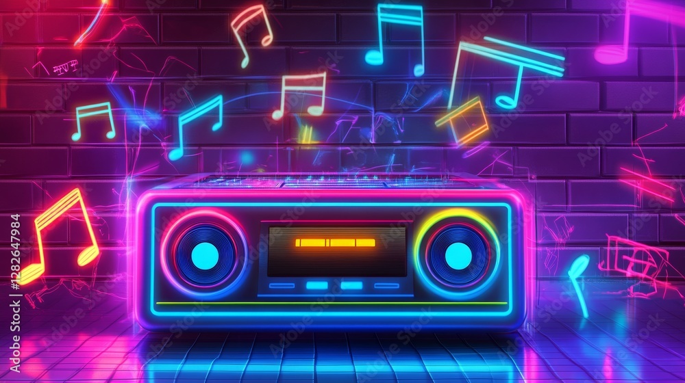 Fototapeta premium neon retro music streaming background