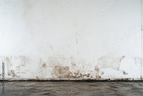 Dirty white wall, stained floor, empty room, urban decay, background texture