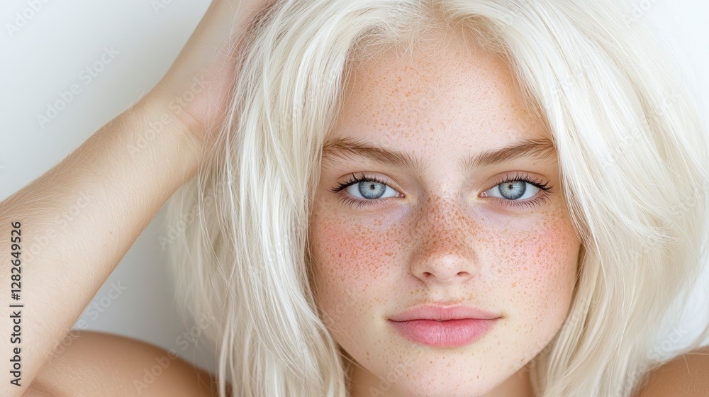 Beautiful Woman Blonde Hair Freckles Closeup Portrait Fashion Beauty Beautiful Woman Blonde Hair Freckles Closeup Portrait Fashion Beauty