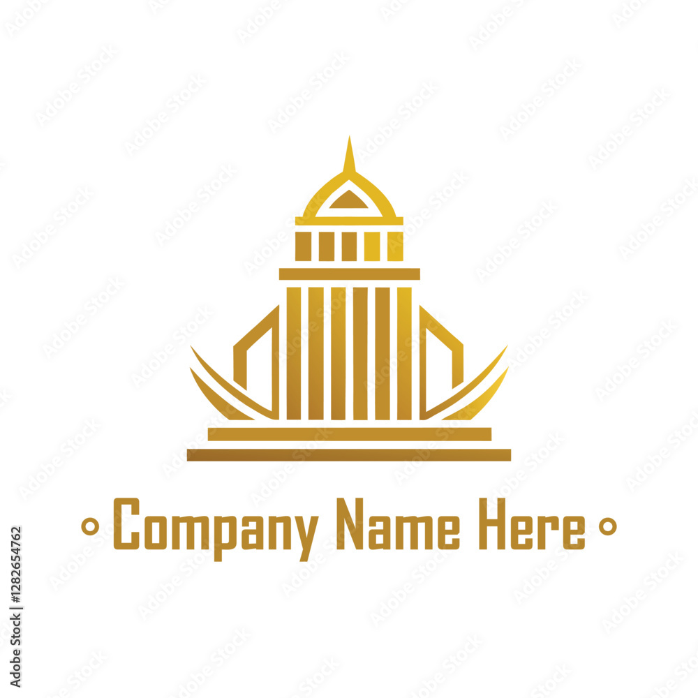 Fototapeta premium Gold real estate logo with a highrise and house outline