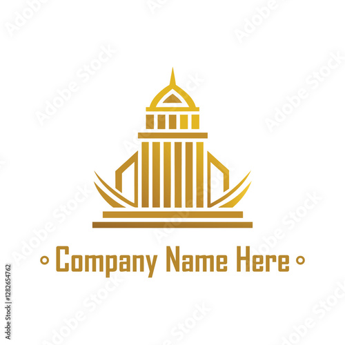 Gold real estate logo with a highrise and house outline