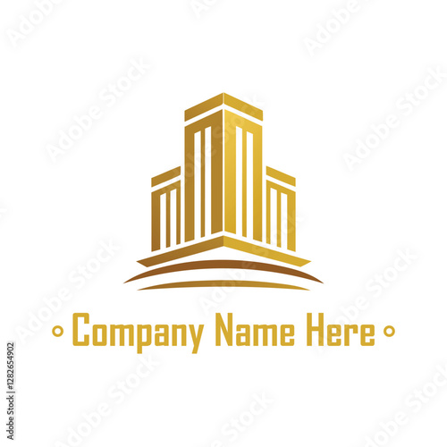 Gold real estate logo with a highrise and house outline