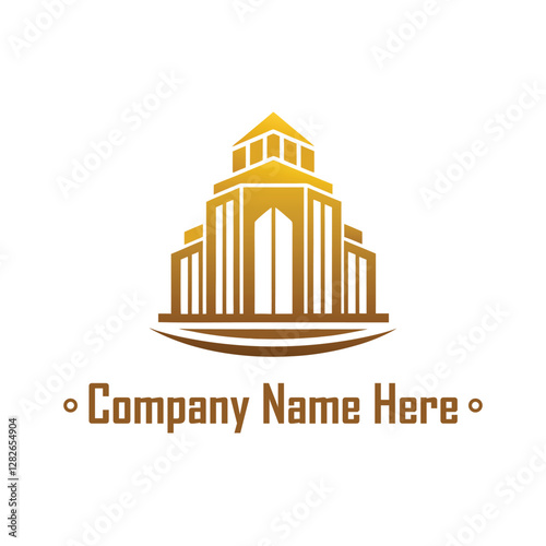 Gold real estate logo with a highrise and house outline