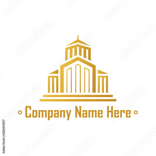 Gold real estate logo with a highrise and house outline
