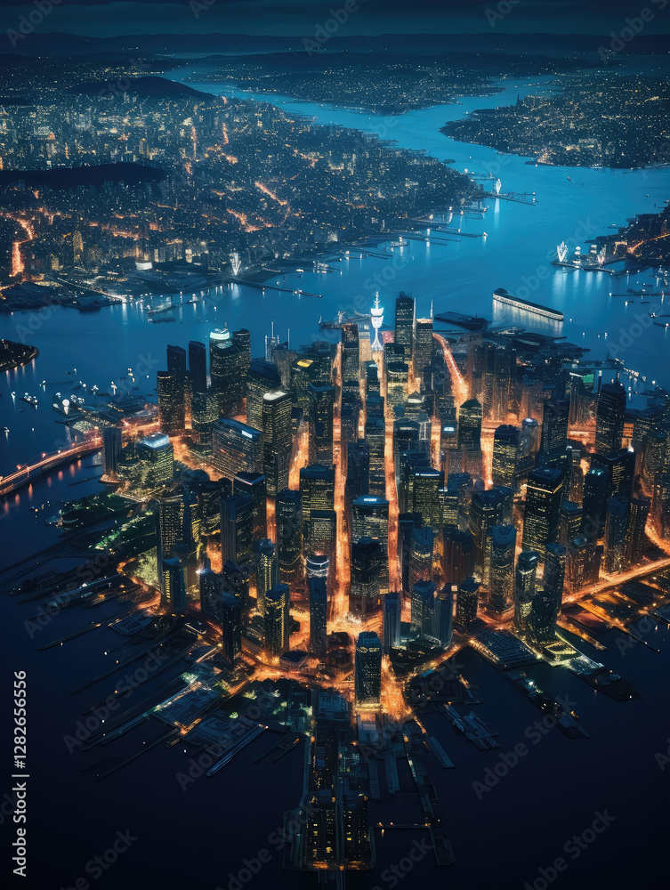 Fototapeta premium Illuminated Urban Nightscape from Above