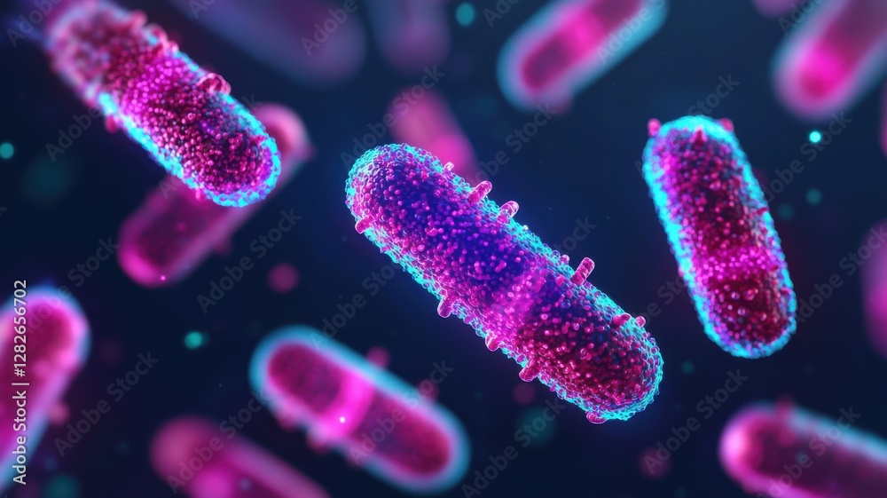 Exploring bacterial structures microbial world digital art abstract background close-up view scientific illustration Exploring bacterial structures microbial world digital art abstract background close-up view scientific illustration