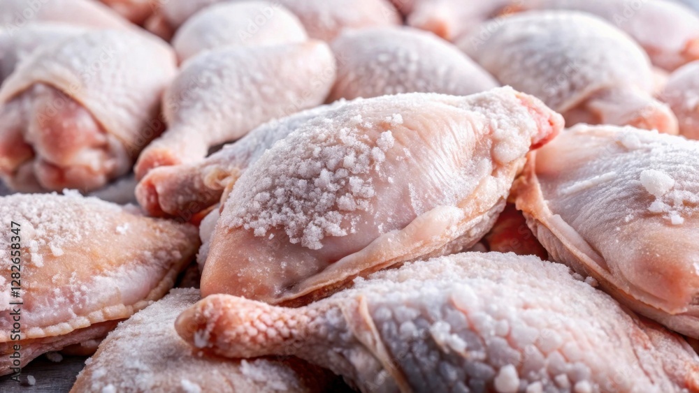 Raw Chicken Drumsticks Coated with Sea Salt on a Wooden Surface Raw Chicken Drumsticks Coated with Sea Salt on a Wooden Surface