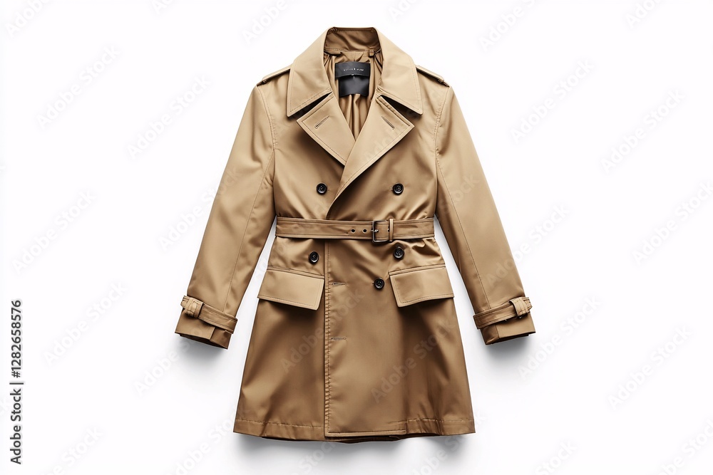Naklejka premium A Tan Colored Double Breasted Trench Coat On White Background