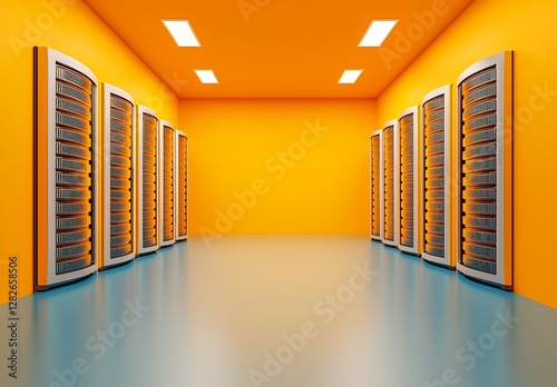 Wallpaper Mural Modern Server Room Interior Orange Walls and Blue Floor Torontodigital.ca