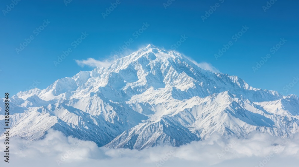 Majestic Snow Capped Mountain Peak Above Clouds Majestic Snow Capped Mountain Peak Above Clouds