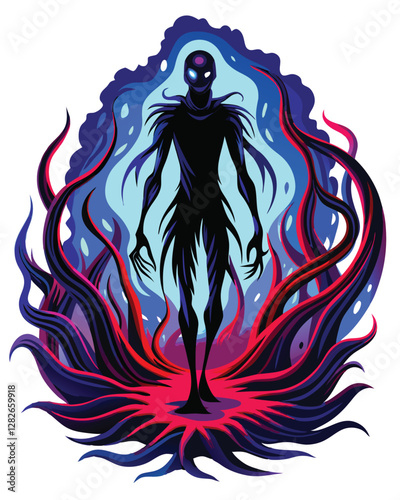 Render a terrifying, shadowy creature with abnormally long, spindly limbs, lurking in darkness.  Emphasis on unsettling detail and dramatic lighting.