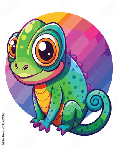 A miniature chameleon, possessing large, expressive eyes, perfectly camouflaged amidst vibrant foliage.