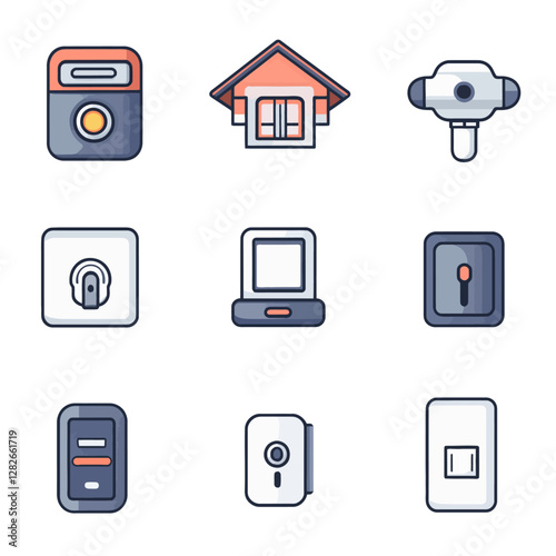 Electrical Home Safety and Security Icons Representing Safety Measures