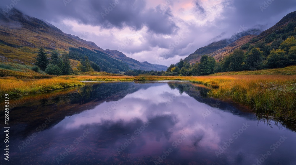 Fototapeta premium Serene Autumn Lake Reflection in Mountain Valley