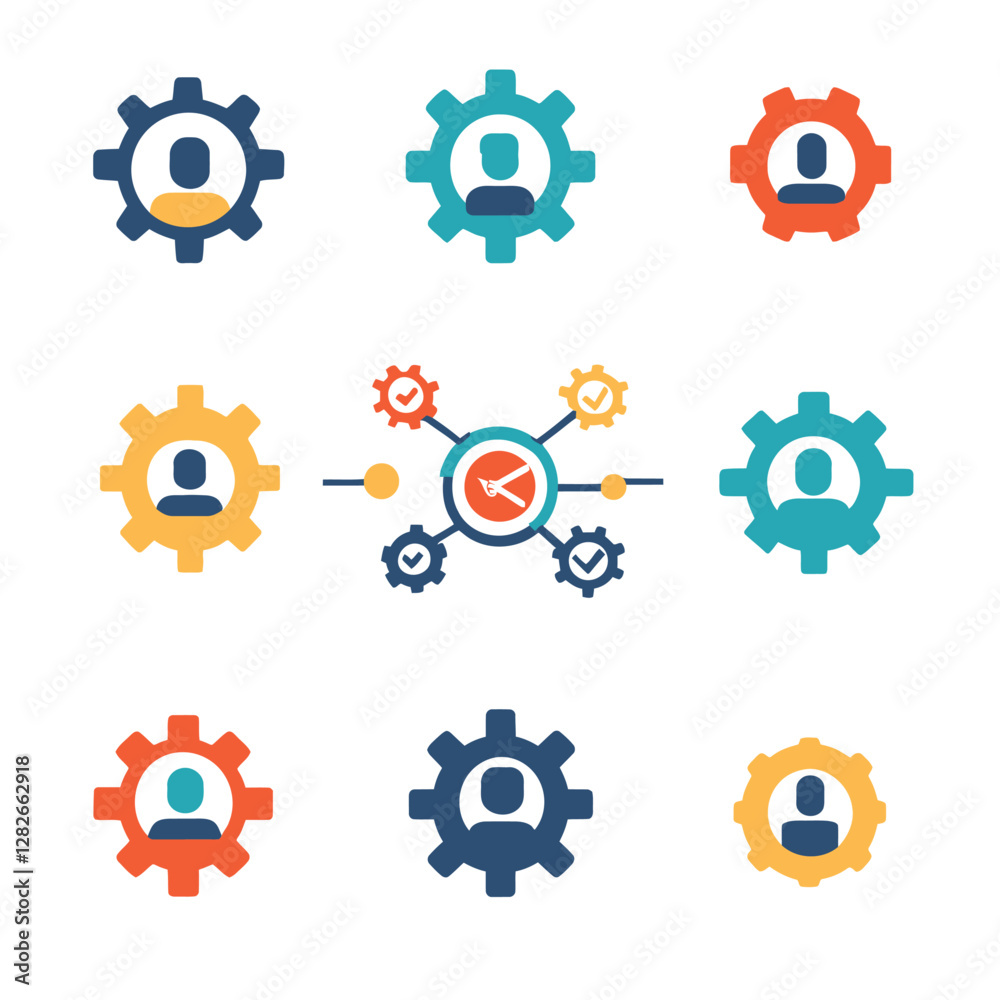 Teamwork Clockwork: Collaborative Process and Time Management Icons Set Teamwork Clockwork: Collaborative Process and Time Management Icons Set