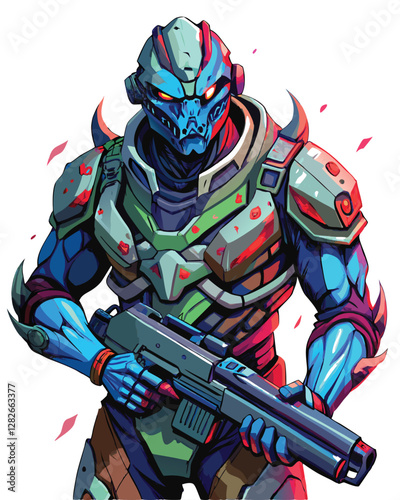 A battered alien warrior, scarred and mud-caked, amidst the devastation of a brutal interstellar war.  Show deep battle wounds and exhaustion.