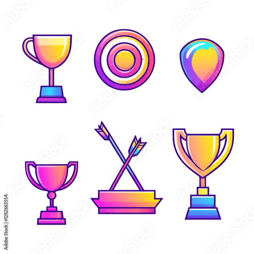 Colorful Trophy and Target Icons for Games, Competitions, and Achievements