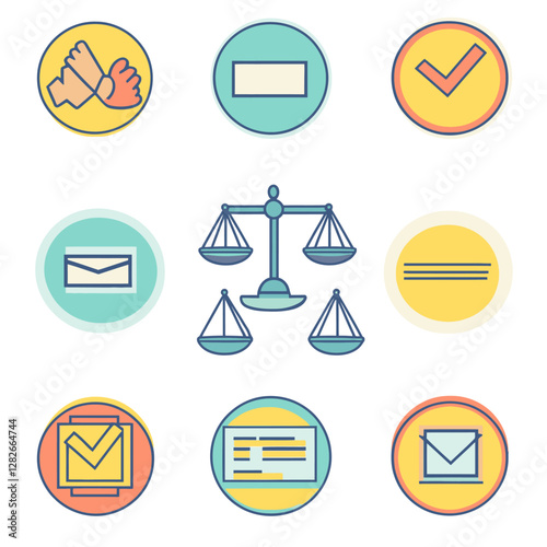 Legal icons balance of justice with email and agreement for law concept
