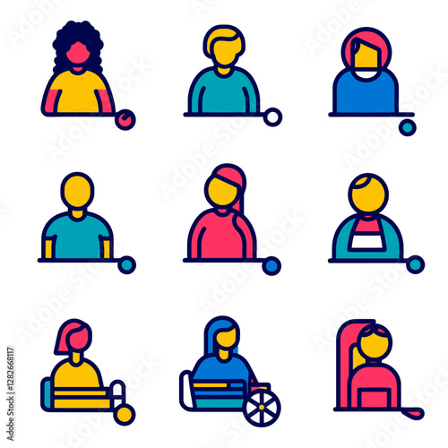 Diverse Icons: People of all ages, ethnicities, cultures, genders, abilities