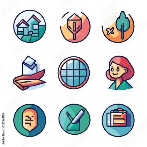 Collection of nine vector icons for multiple purposes and applications