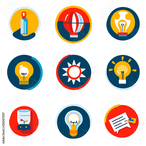 Innovation Icons: Lightbulbs, Ideas, and Concepts in Graphic Circular Design