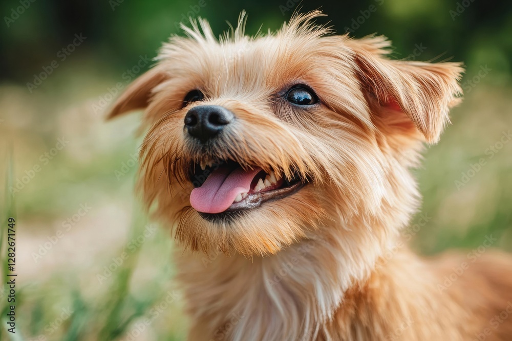 Happy small dog enjoying a sunny day outdoors with vibrant green background and playful expression on its face. Generative AI Happy small dog enjoying a sunny day outdoors with vibrant green background and playful expression on its face. Generative AI