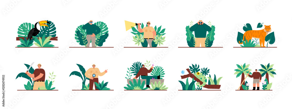Naklejka premium Jungle set illustration. Flat vector illustration concept.