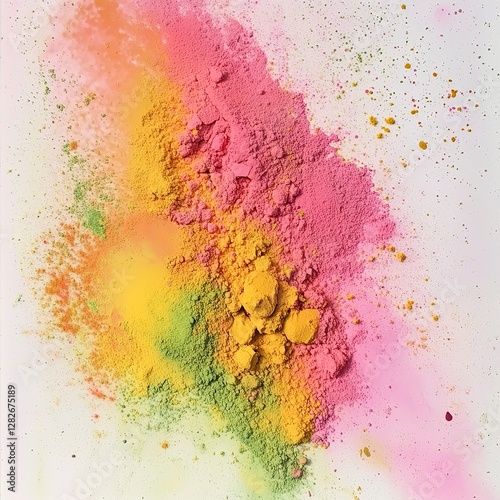 Holi Colorful Powder Burst on White Background, Holi
