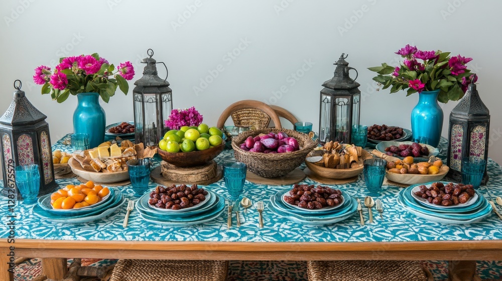 Fototapeta premium Elegant Table Set for Traditional Iftar Celebration