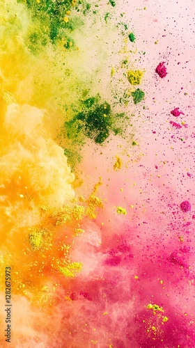 Holi Colorful Powder Burst on White Background, Holi