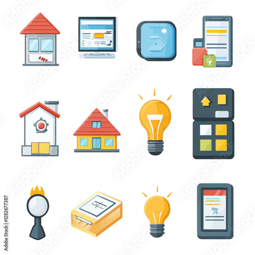 Smart home automation icons showcasing energy efficiency and technology
