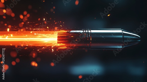 A bullet soaring through the air with motion blur.