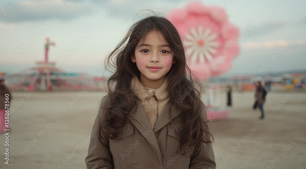 Happy Girl Child Smiling Portrait Amusement Park Fairground Fun Outdoors Happy Girl Child Smiling Portrait Amusement Park Fairground Fun Outdoors