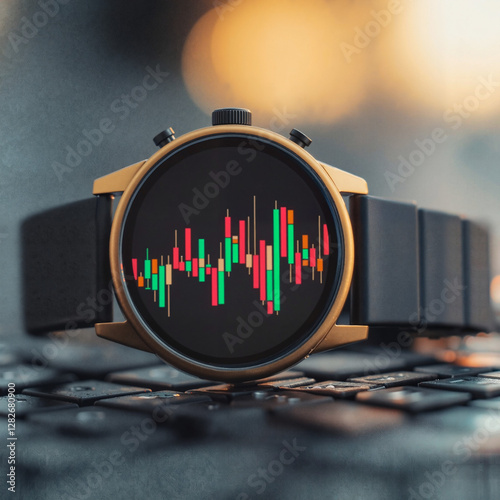 Smartwatch with stock market graph, time is money