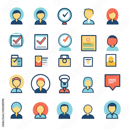 Teamwork Avatar Icons Flat Design, Checkmarks, Speech Bubble, Document, User