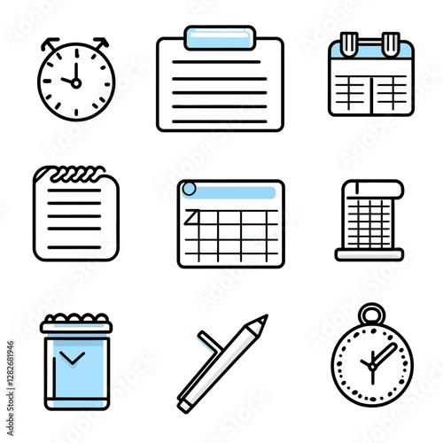Timeline planning and schedule concept with stationery and timepieces