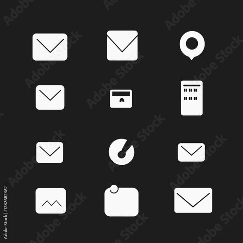 White email notification icons on black background. Minimalist design.