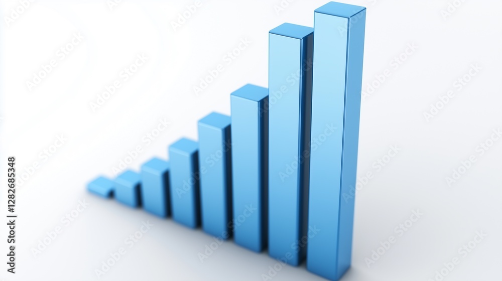 Ascending 3D Bar Graph Showing Exponential Growth and Progress Ascending 3D Bar Graph Showing Exponential Growth and Progress