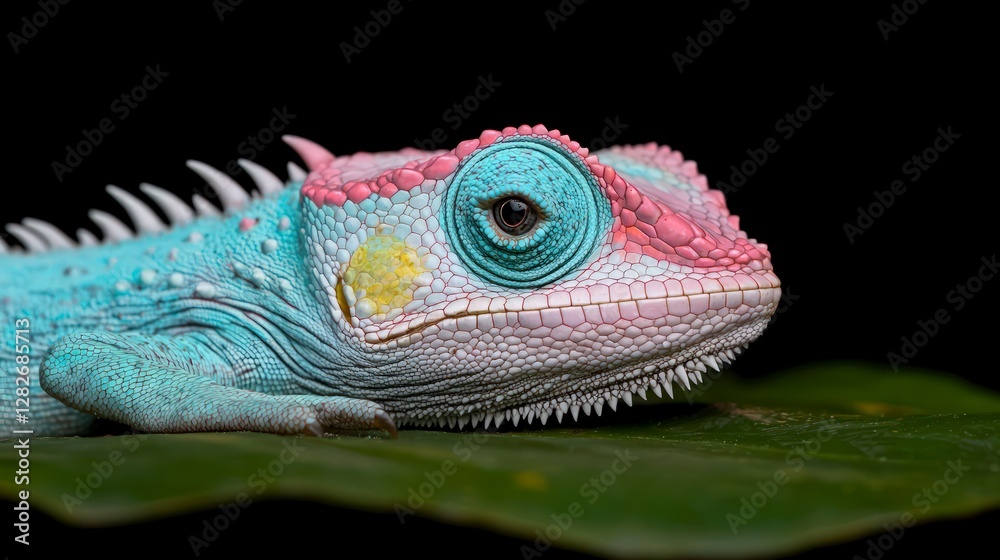 Fototapeta premium Vibrant Chameleon Portrait Exotic Reptile Colorful Skin Closeup